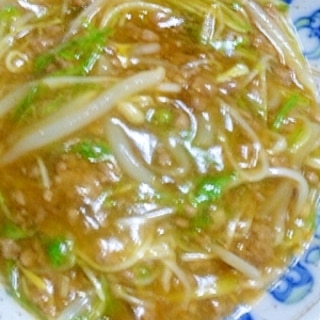 簡単美味！もやしと水菜の肉そぼろあんかけ